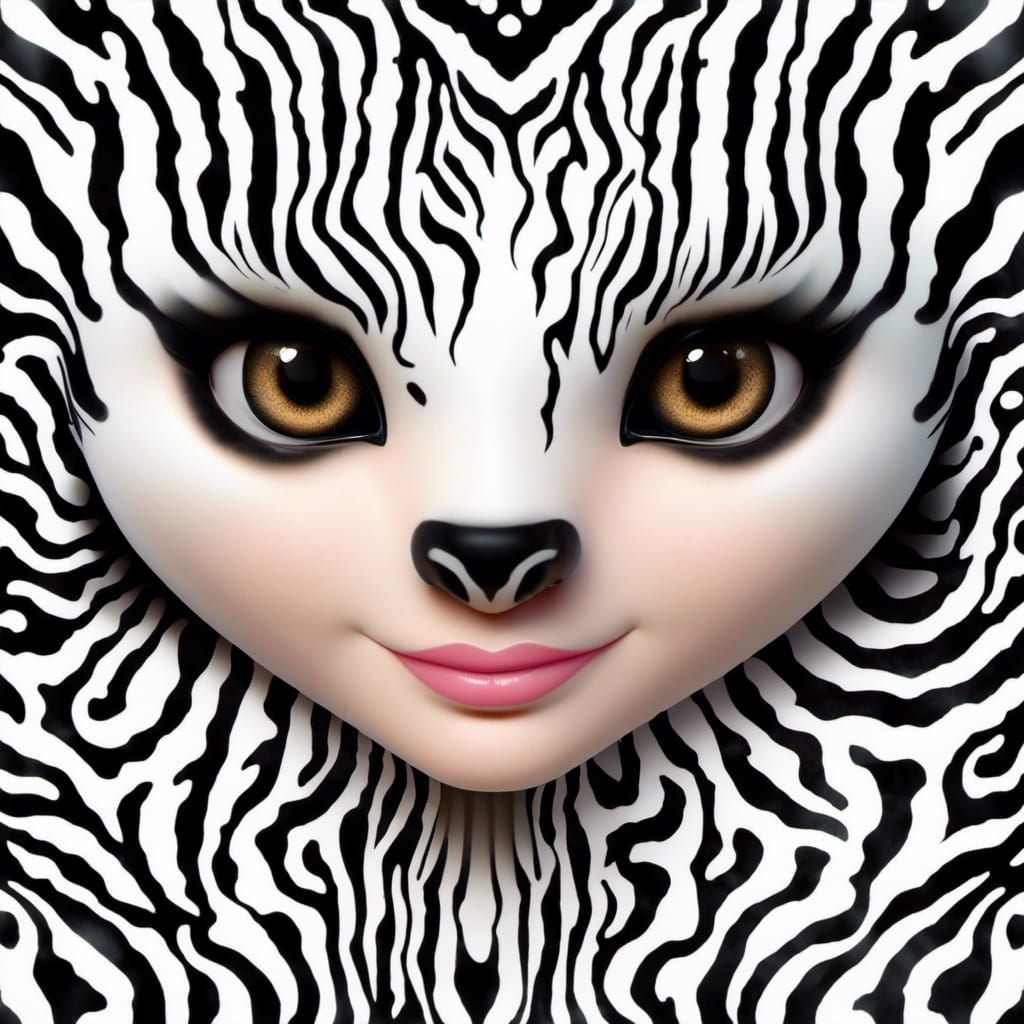 Panda Zebra Pinup Portrait with Dark Sparkle