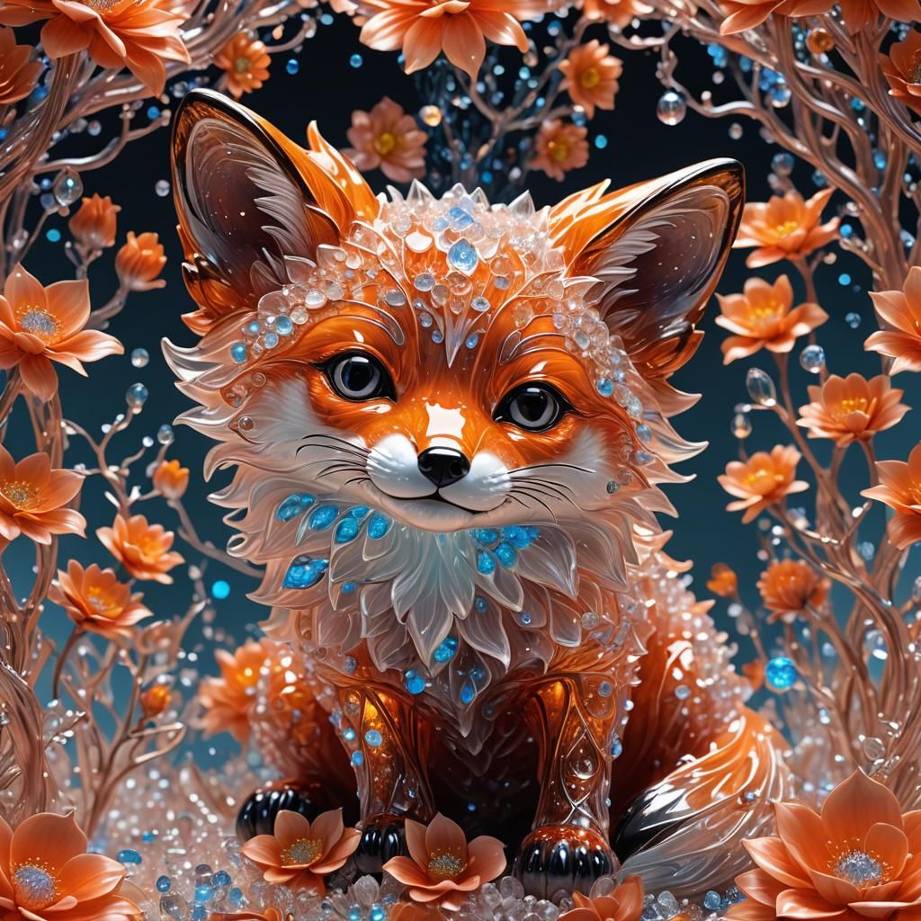 Bioluminescent Crystal Fox Sculpture: Hyperrealistic Digital...