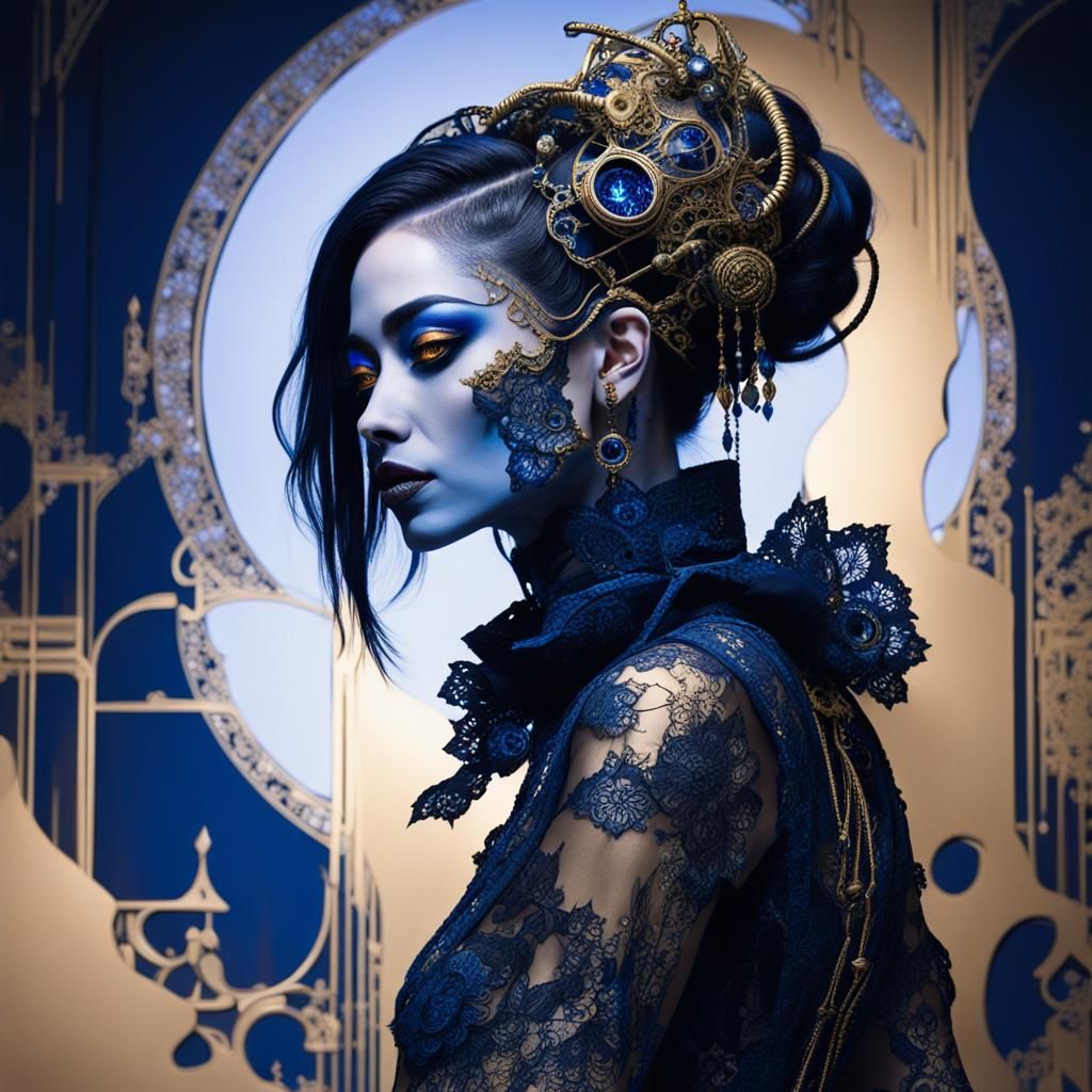 Cyberpunk Girl in Victorian Dress: Junji Ito Style