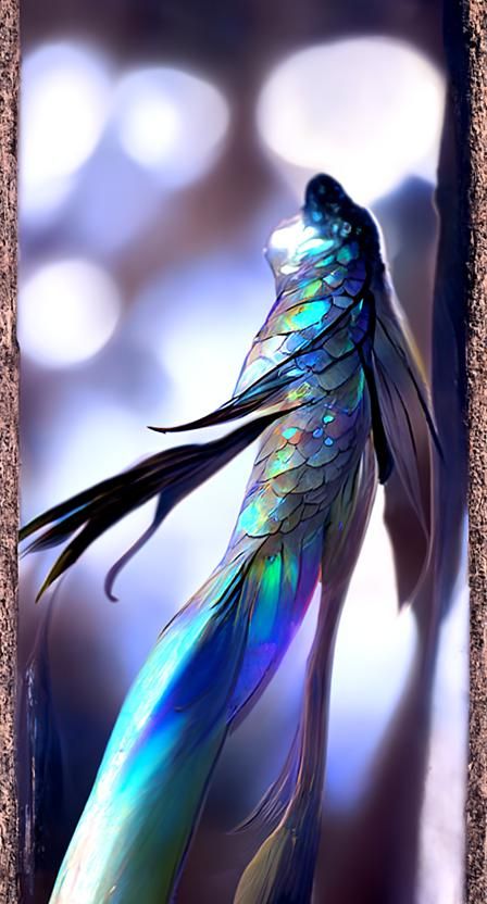 Opalescent Mermaid Tail in Digital Painting Style