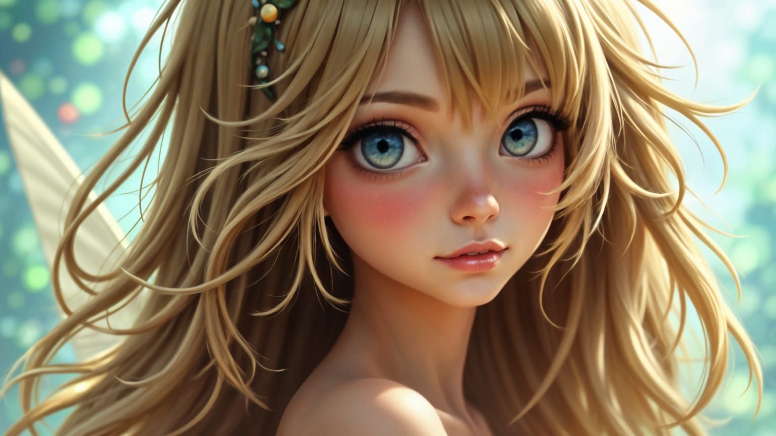 Delicate Portrait of Tinkerbell with Long Hair
