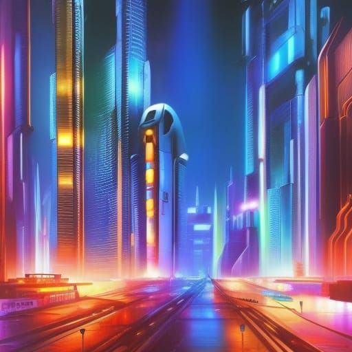 Futuristic Cityscape in Surreal Cyberpunk Style