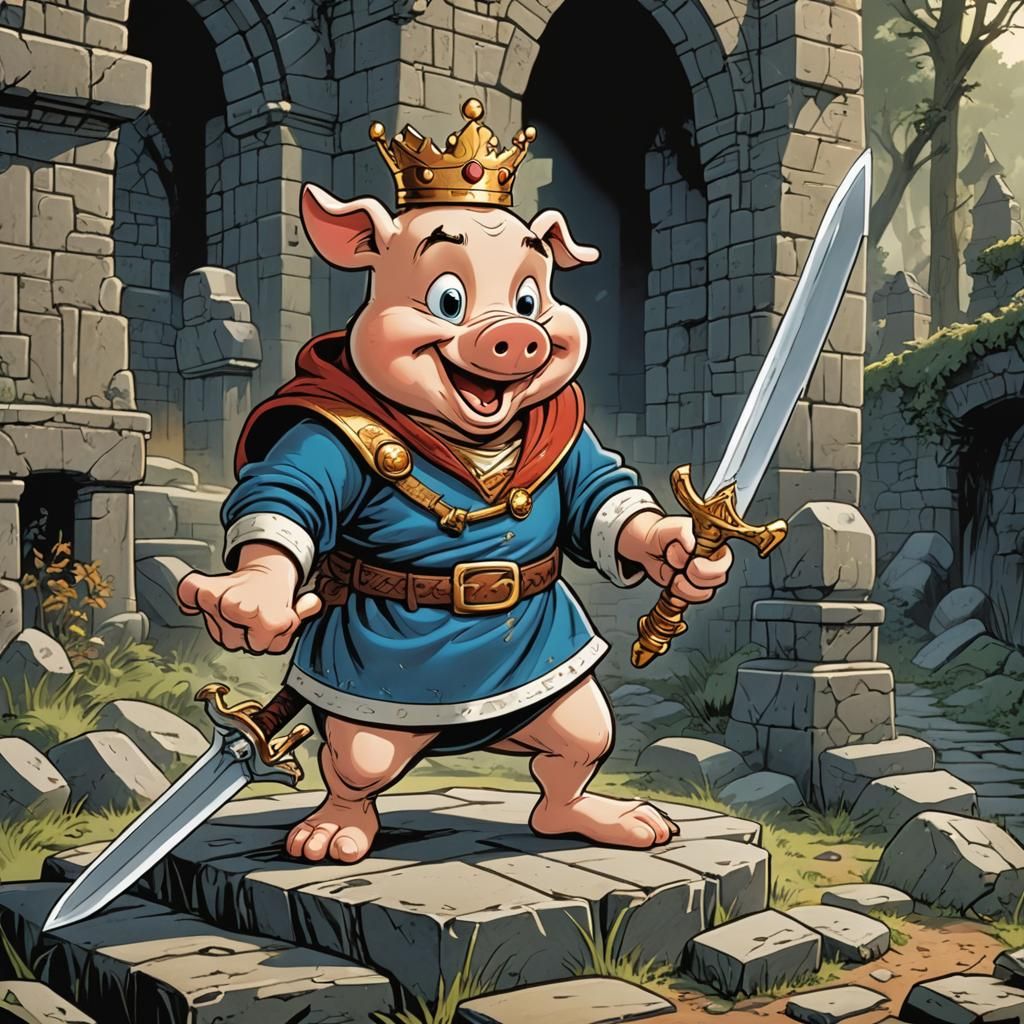 Porky Pig as King Arthur: Comic Book Art