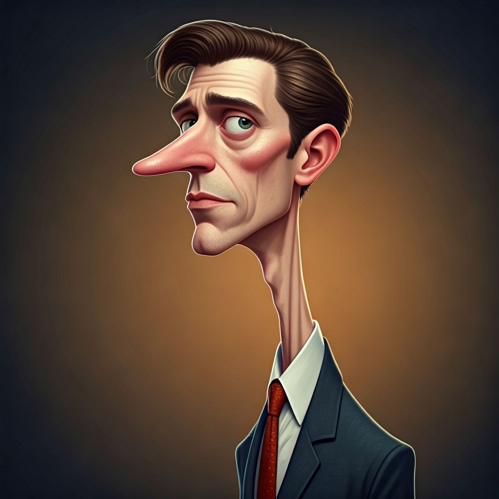 Slender Man with Oversized Nose in Cartoonish Realistic Styl...