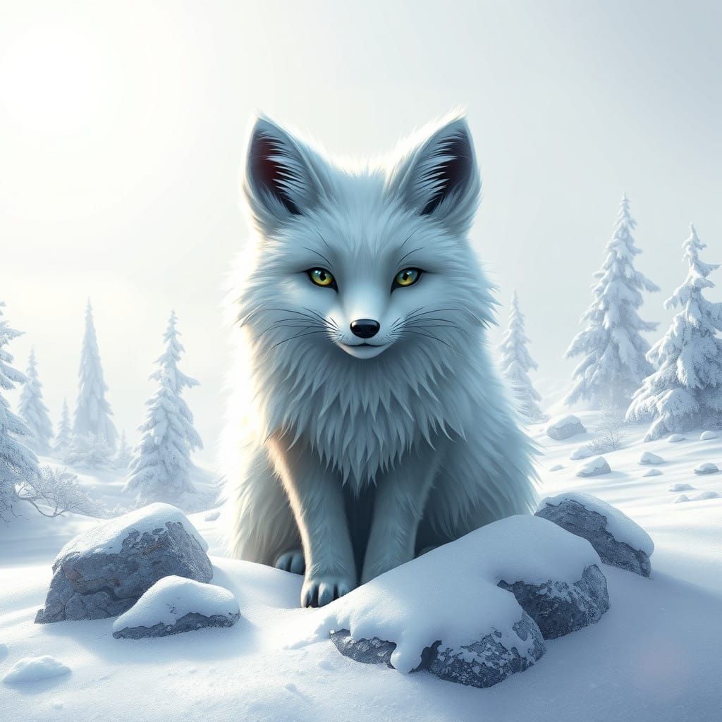 Surreal Winter Wonderland Scene in Cyberpunk Aesthetic