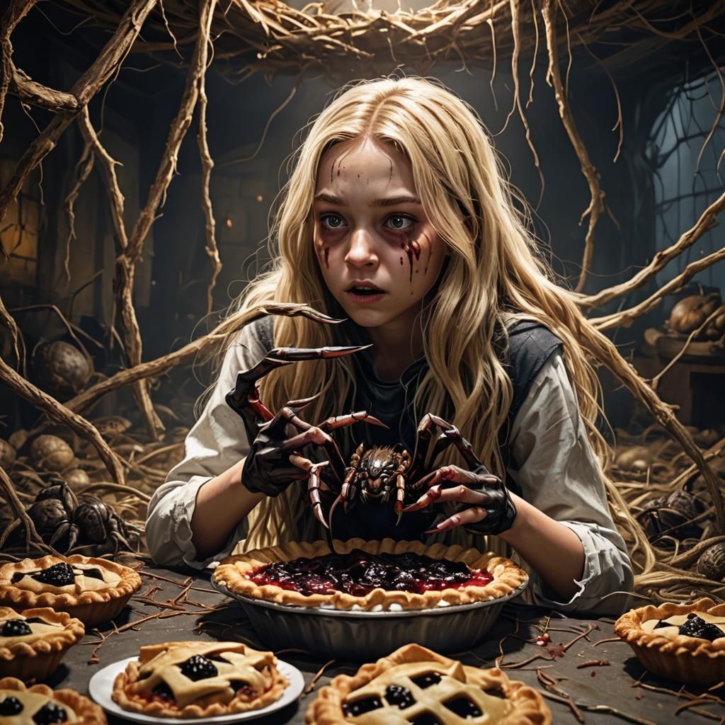 Nightmare: Girl, Pie, and Giant Spider in 8K