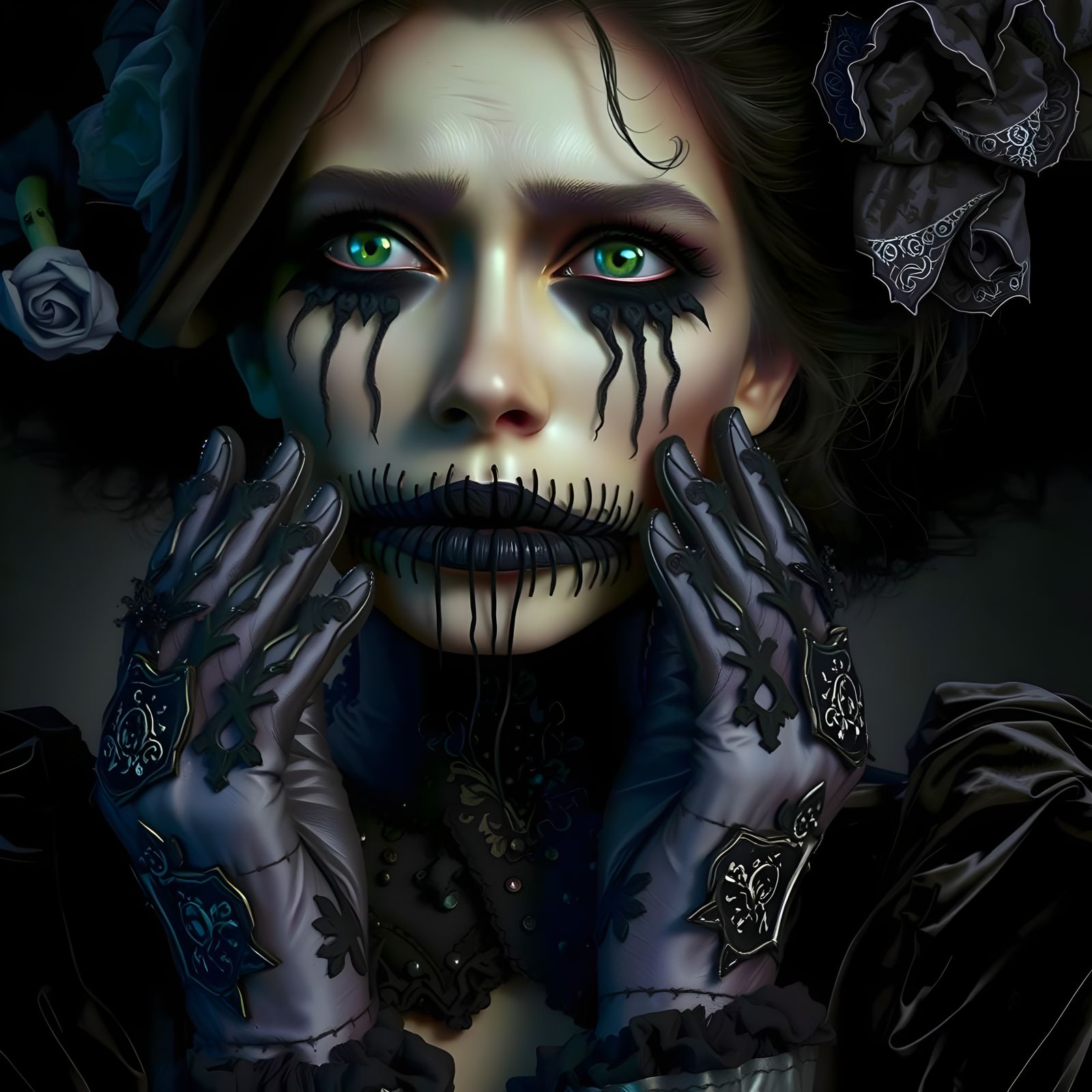 Distressed Victorian Woman in Gothic Setting