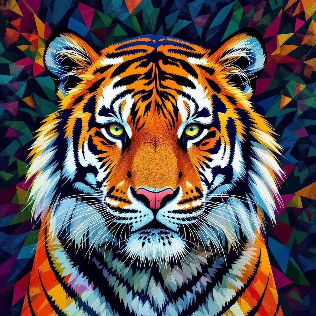 Tigers in Kaleidoscopic Art Style