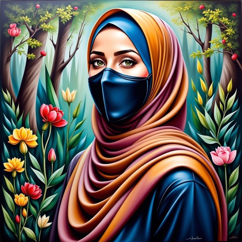 Beautiful Hijabi Woman Portrait in Botanical Garden