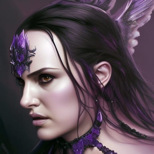 Gothic Raven Queen Portrait in Violet Armor