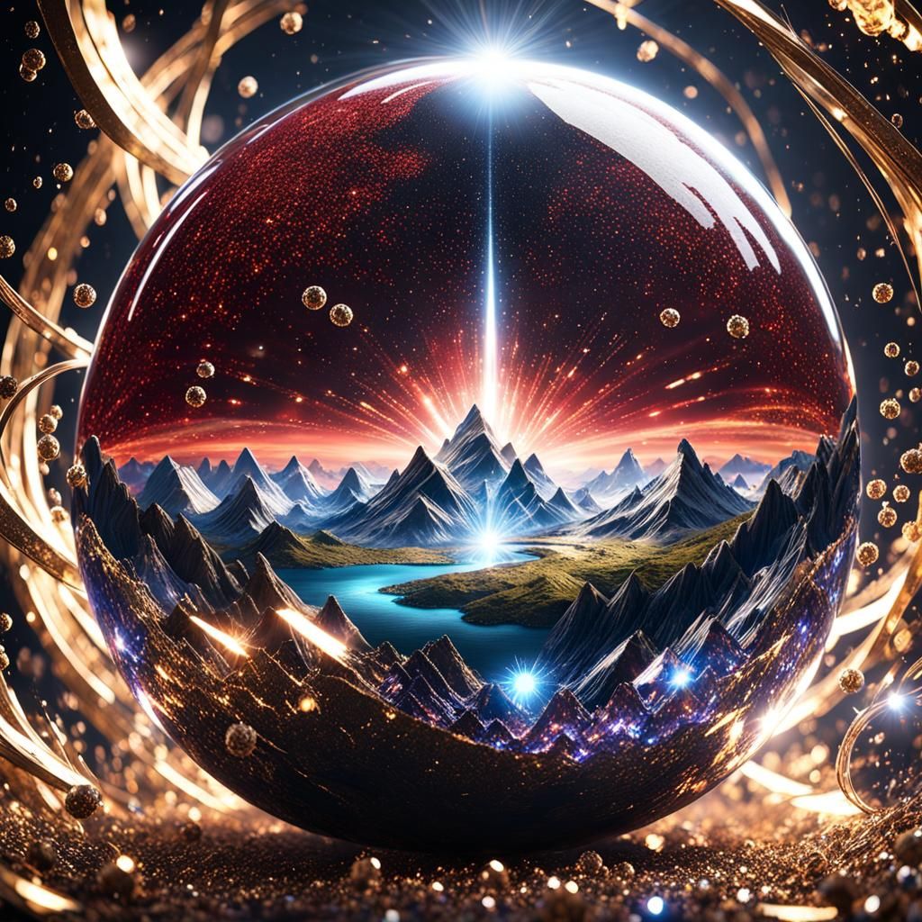 Epic Crystal Sphere World in Chiaroscuro CGI