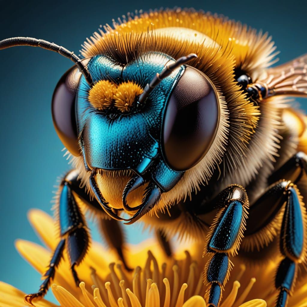 Macro Photo of a Bee in Digital Art Style