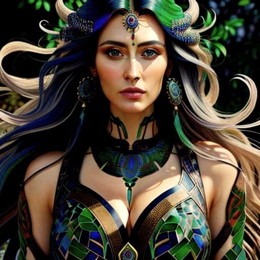 Vibrant Celtic Hair Mosaic in Photorealistic Cloisonné Style