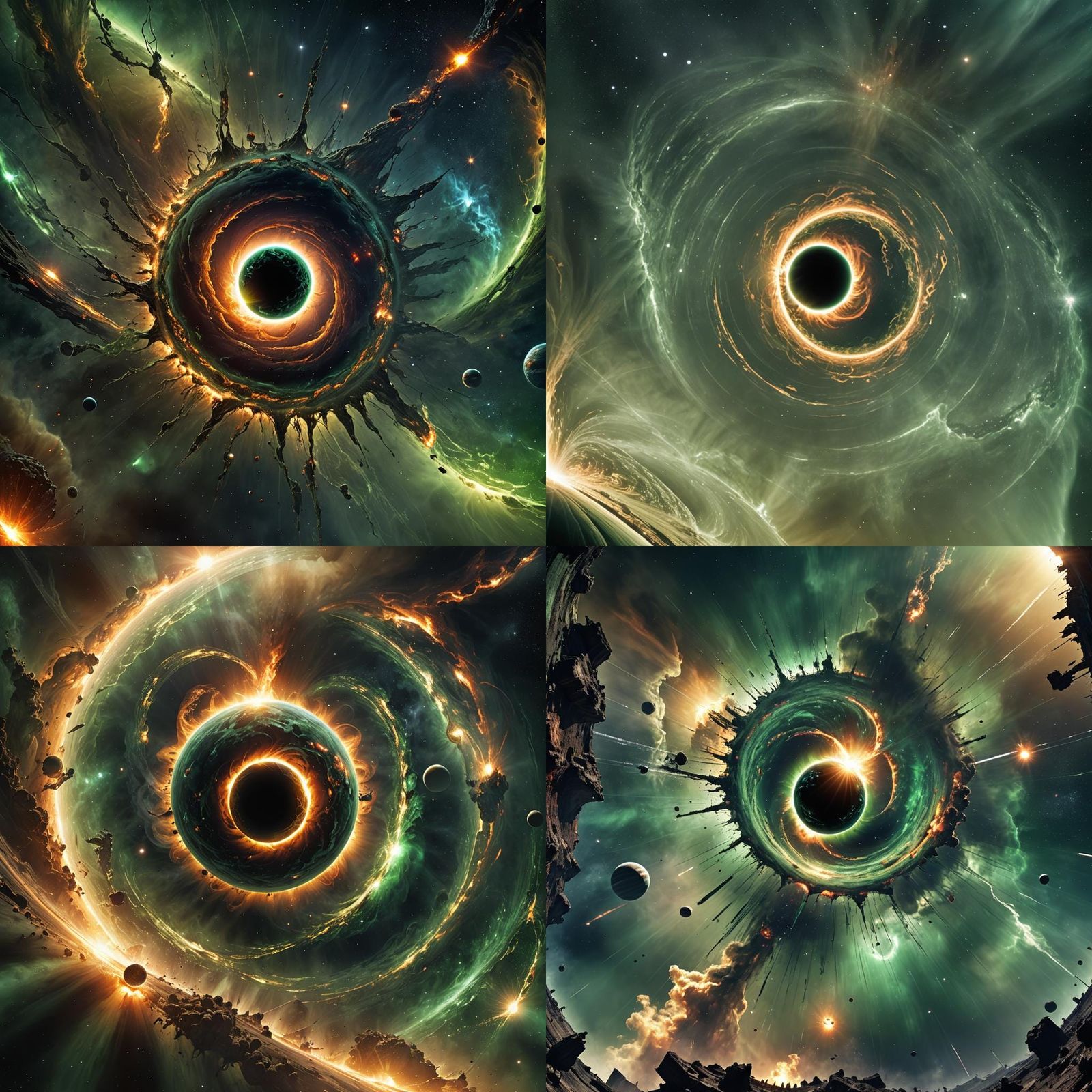 Green Sun Collapsing into Black Hole: 3D Render