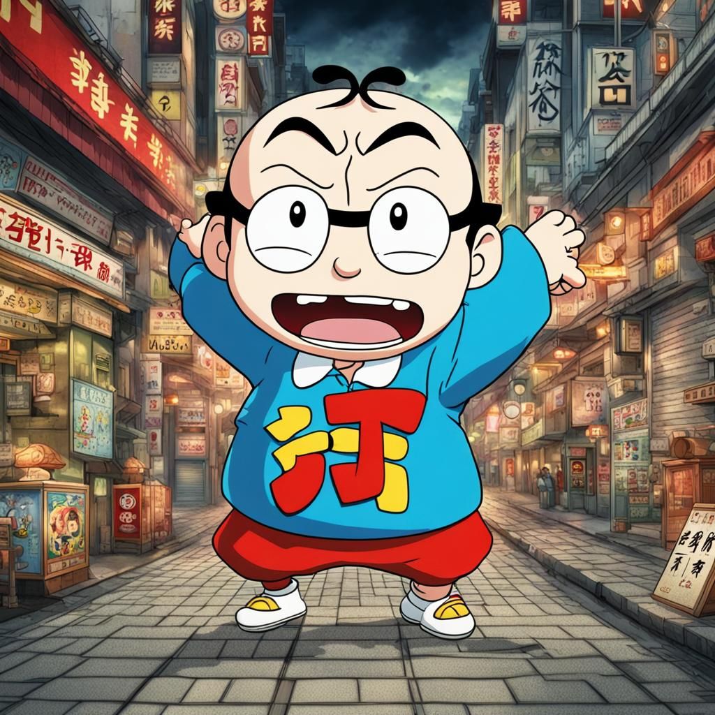 Hyperrealistic Portrait of Shin Chan Making a Face
