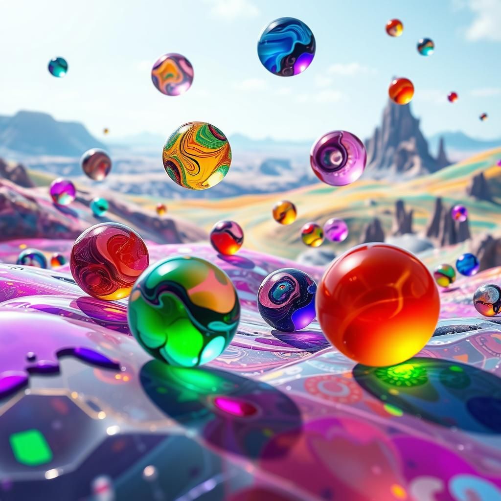 Abstract Glass Marbles in a Surreal Landscape
