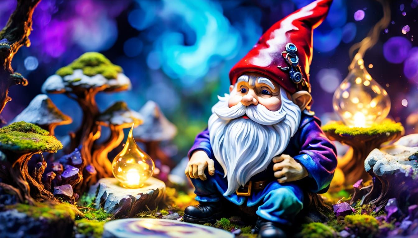 Gnome Gazing into Vortex in Alcohol Ink Style