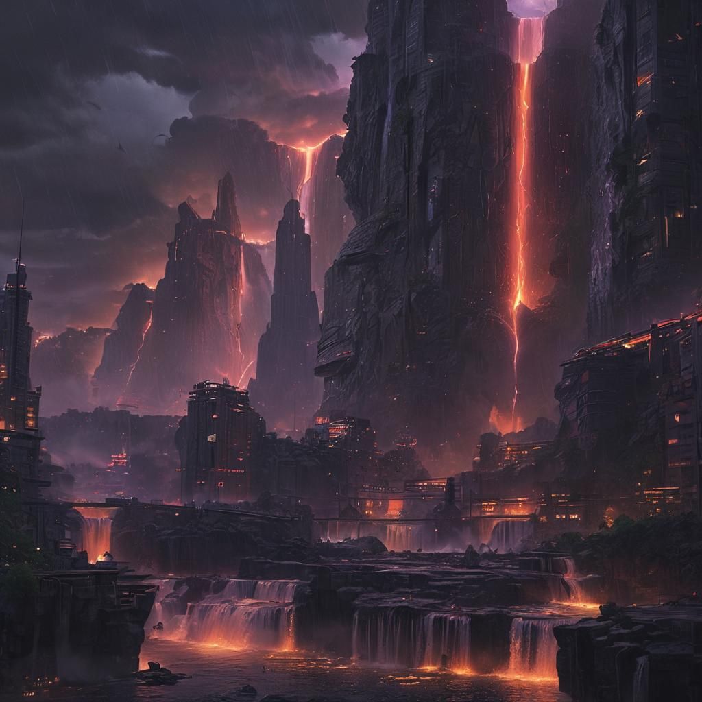 Vibrant Cityscape in the Sky, Radiant with Triadic Colors