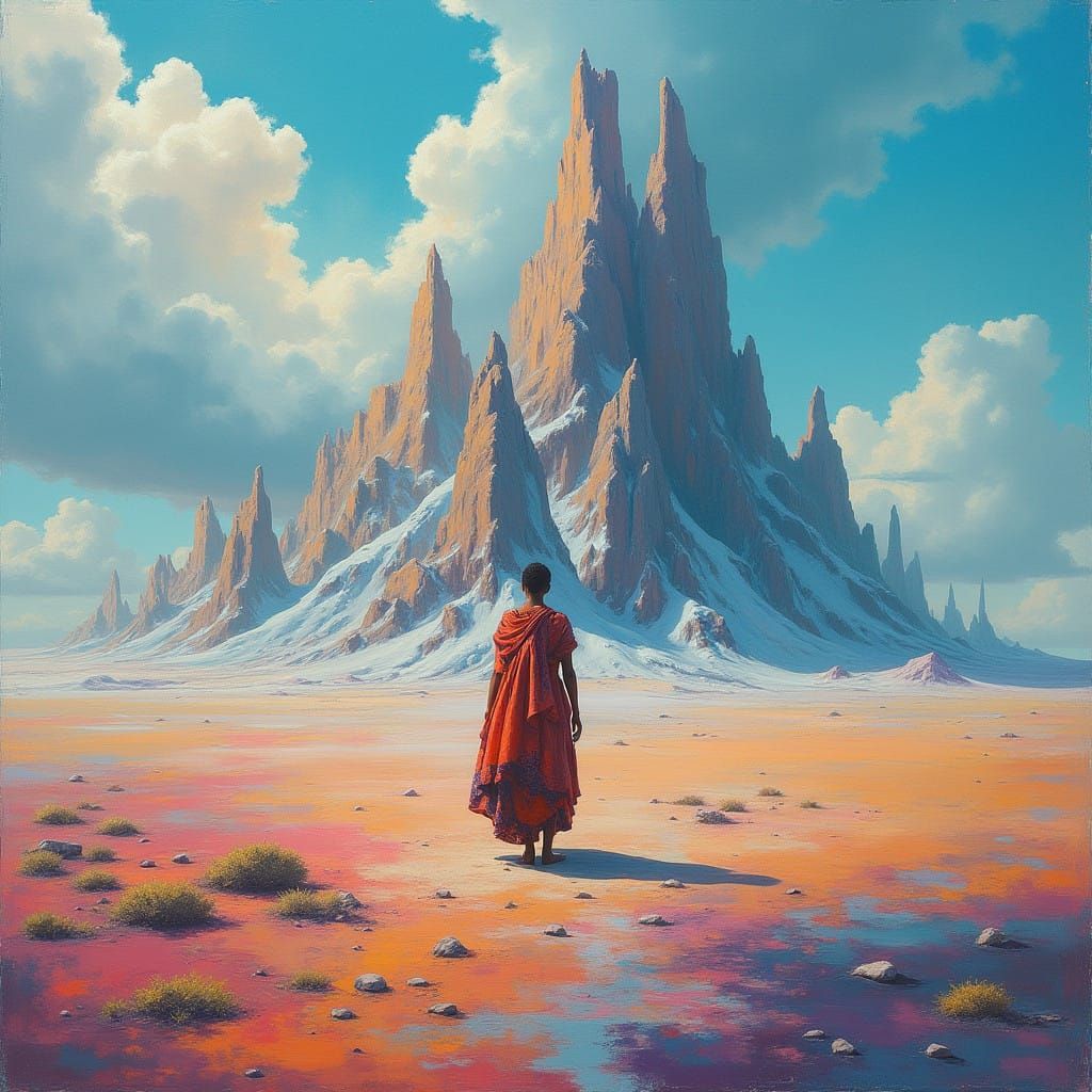 Dreamlike Figure in Vibrant Landscape