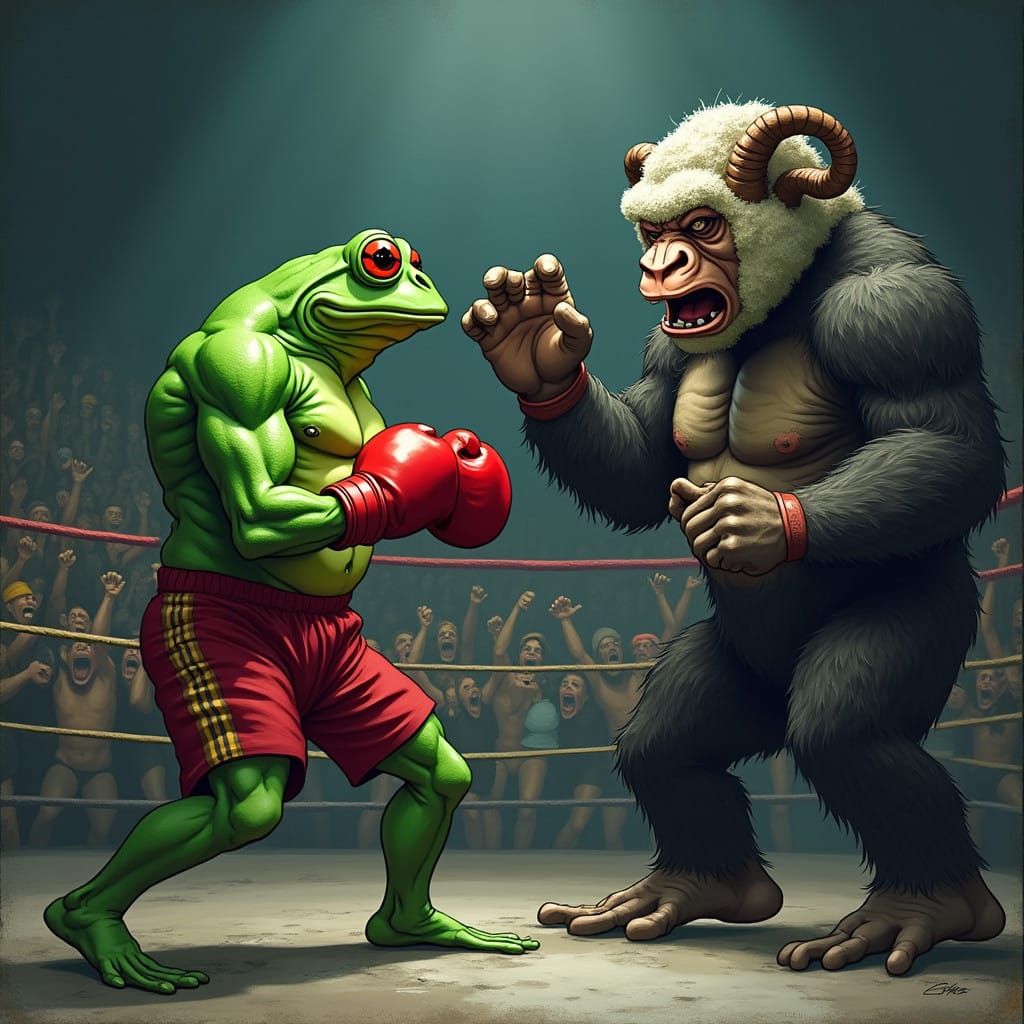 Determined Frog Boxer vs. Masked Gorilla in Epic Arena Battl...