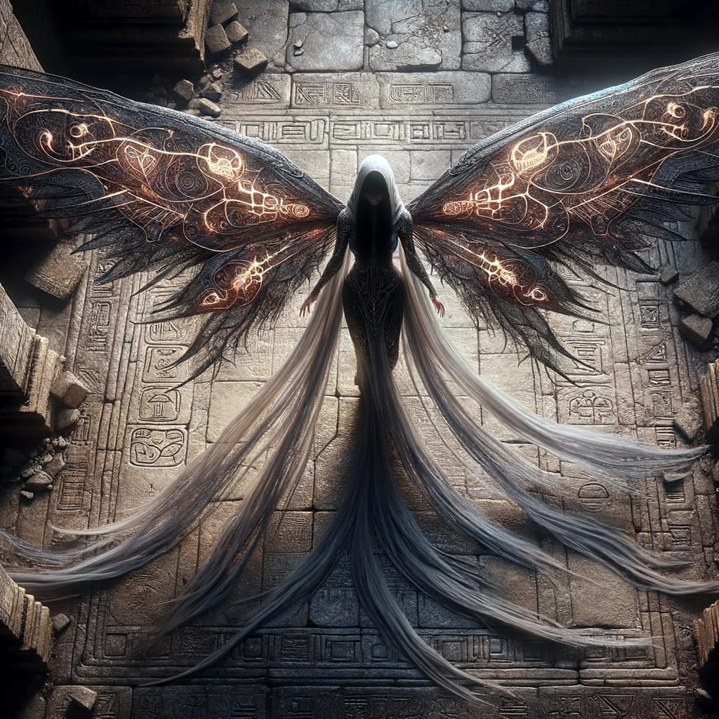 Imposing Fae Strides Through Ancient Temple