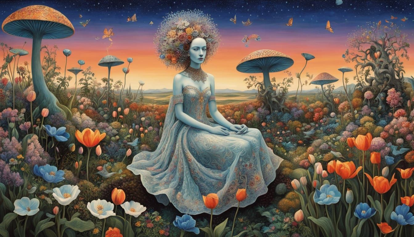 Cosmic Woman with Nature Elements in Dreamlike Style