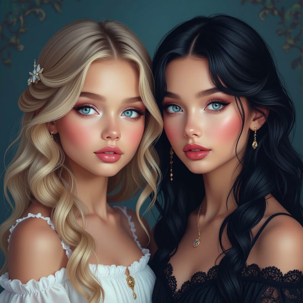Fantasy Portrait: Kind Blonde Helen & Glamorous Natasha Twin...