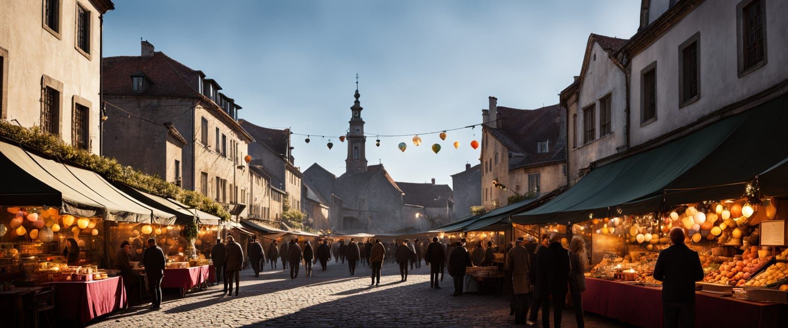 European Christmas Market in Comic Book Style