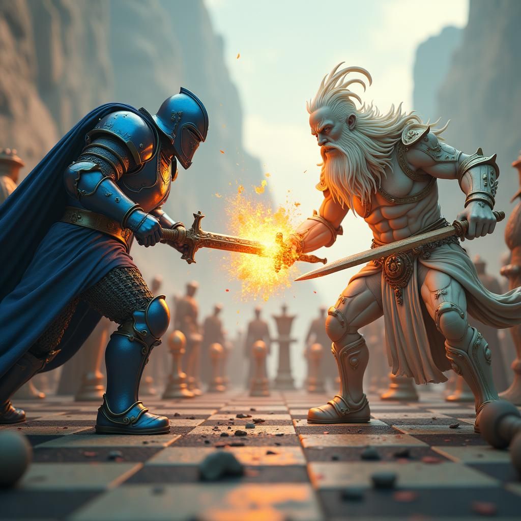 Fantasy Chessboard Battle in High-Fantasy Digital Art