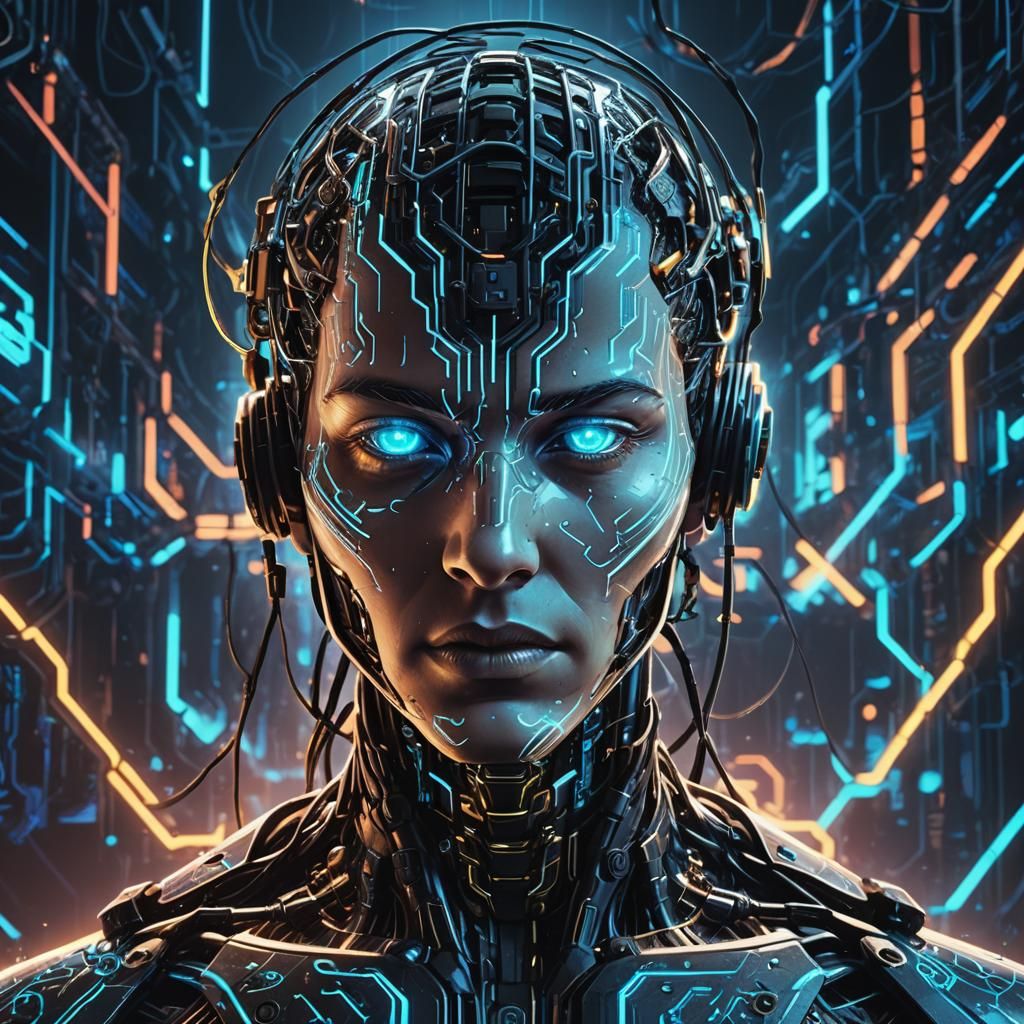 Futuristic Figure Trapped in Neon Mind Control Chain