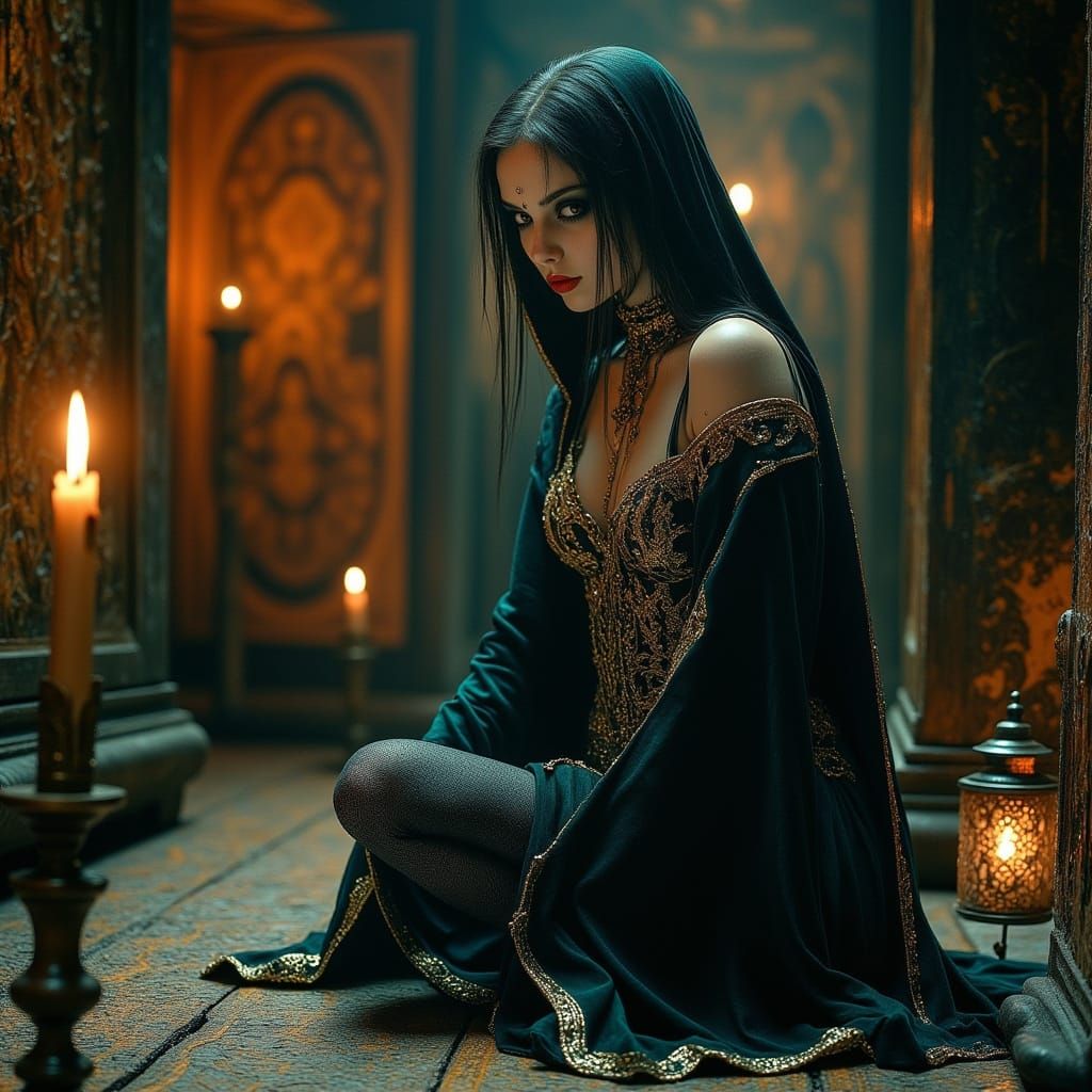 Medieval Woman in Mystical Chamber