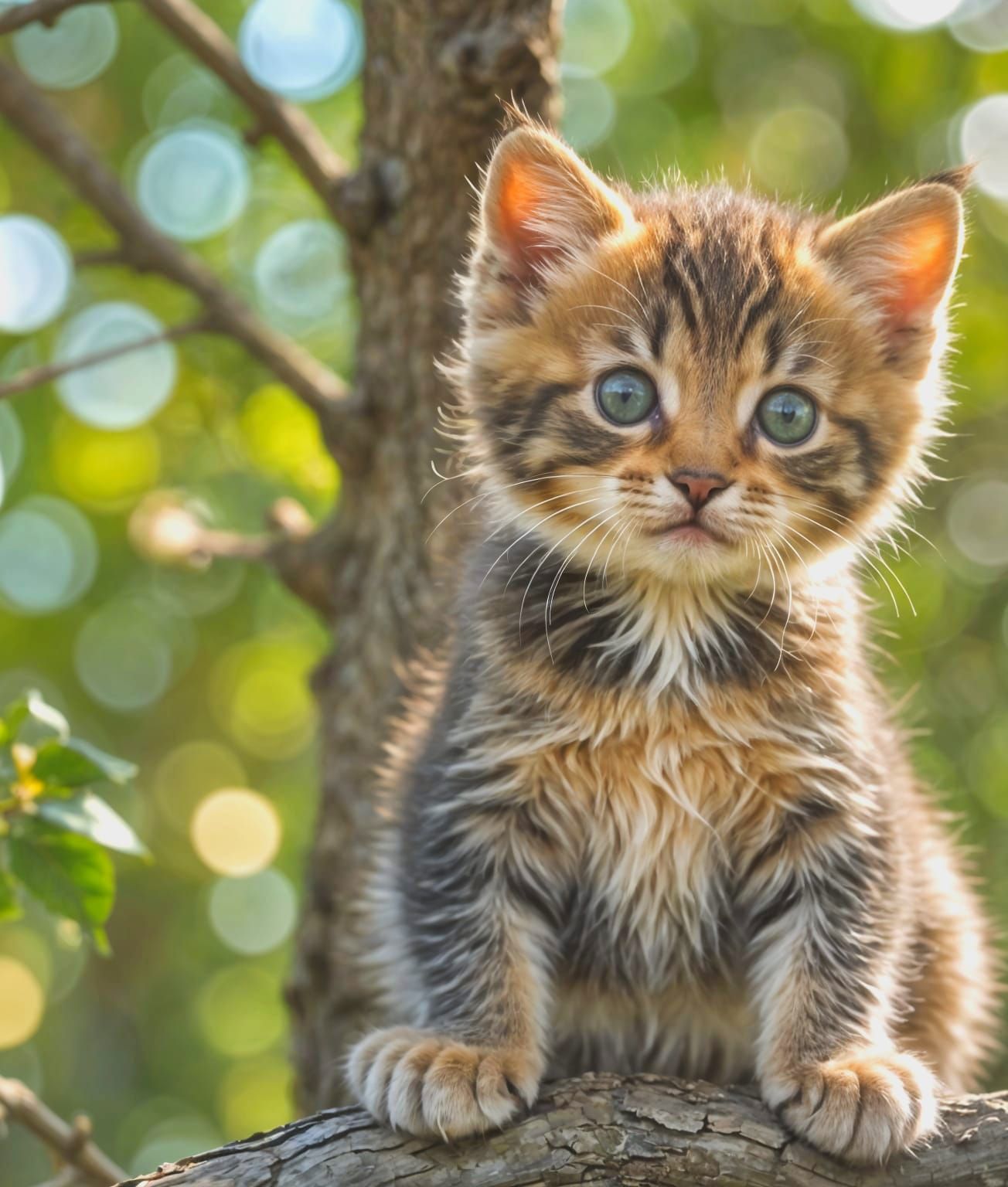 Adorable Kitten in Tree: Wildlife Macro Photography