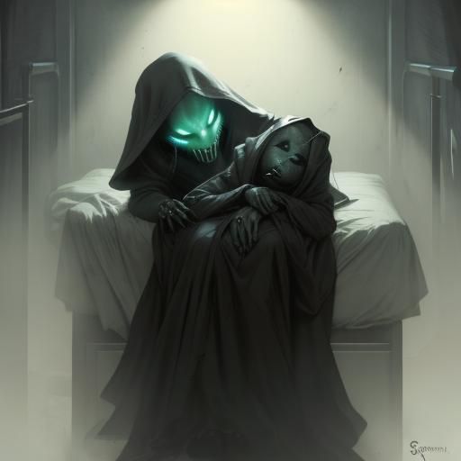 Sinister Grey Aliens at Sleeping Girl's Bedside