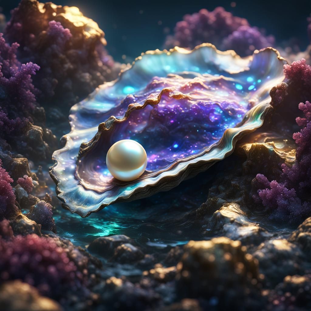 Iridescent Oyster with Pearl: Digital Matte Painting