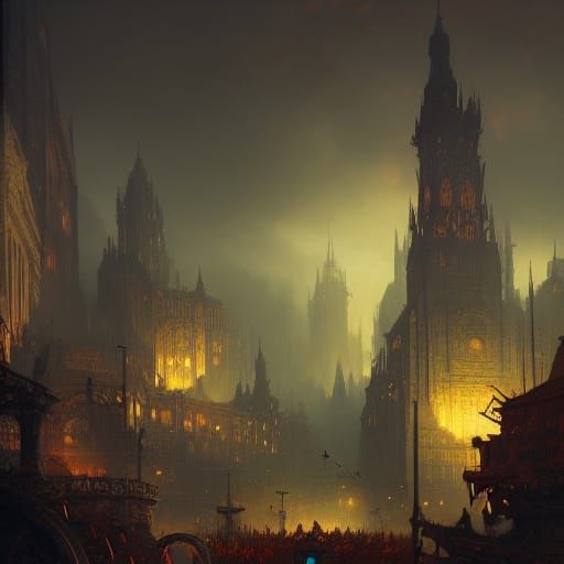Dark Fantasy Medieval City in Detailed Matte Painting