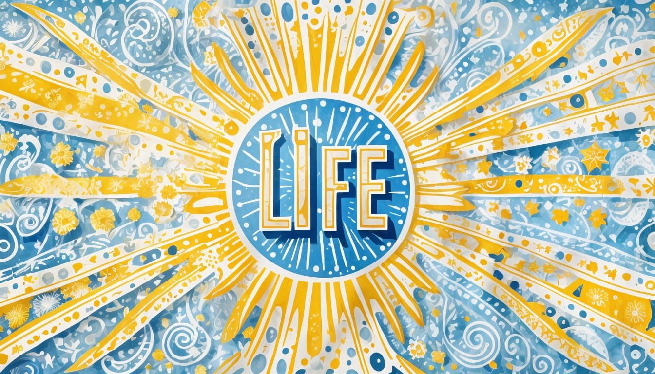 The Word "LIFE" in Blue with Light Rays