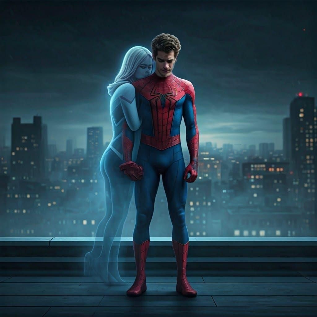 Gwen Stacy's Ghost Hugs Peter Parker on Rooftop in Moody Mat...