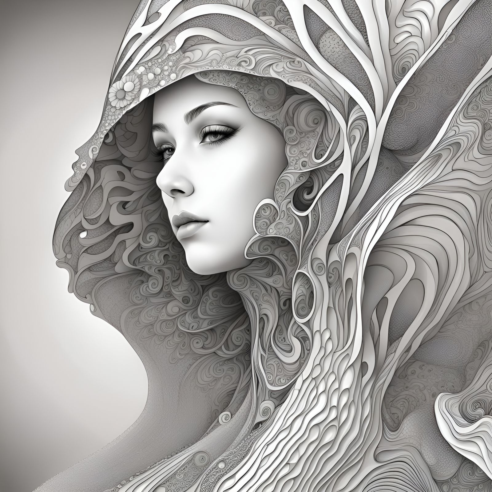 Girl in Alien Universe with Abstract Fractals