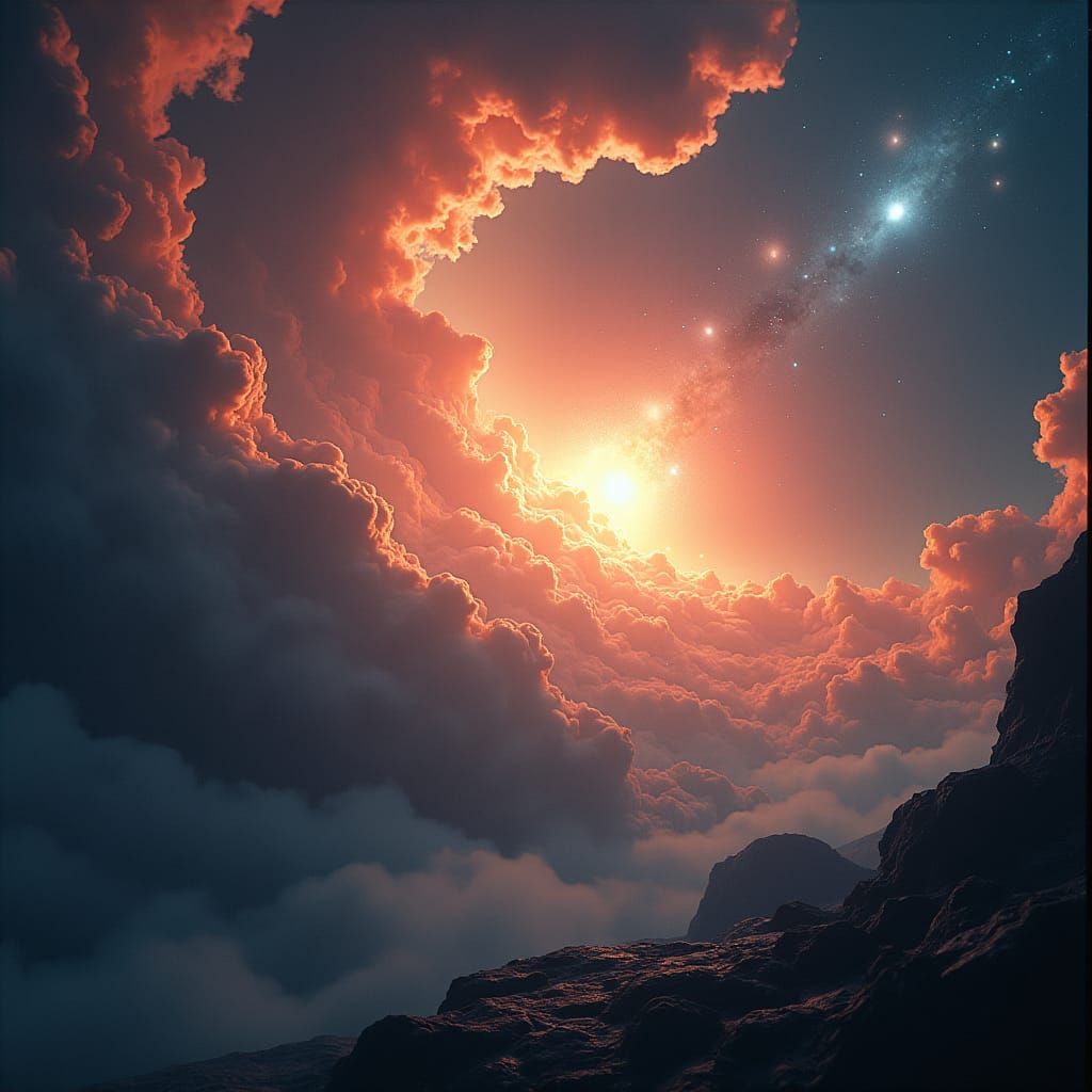 Exploding Star in Cosmic Landscape, Cinematic Film Still