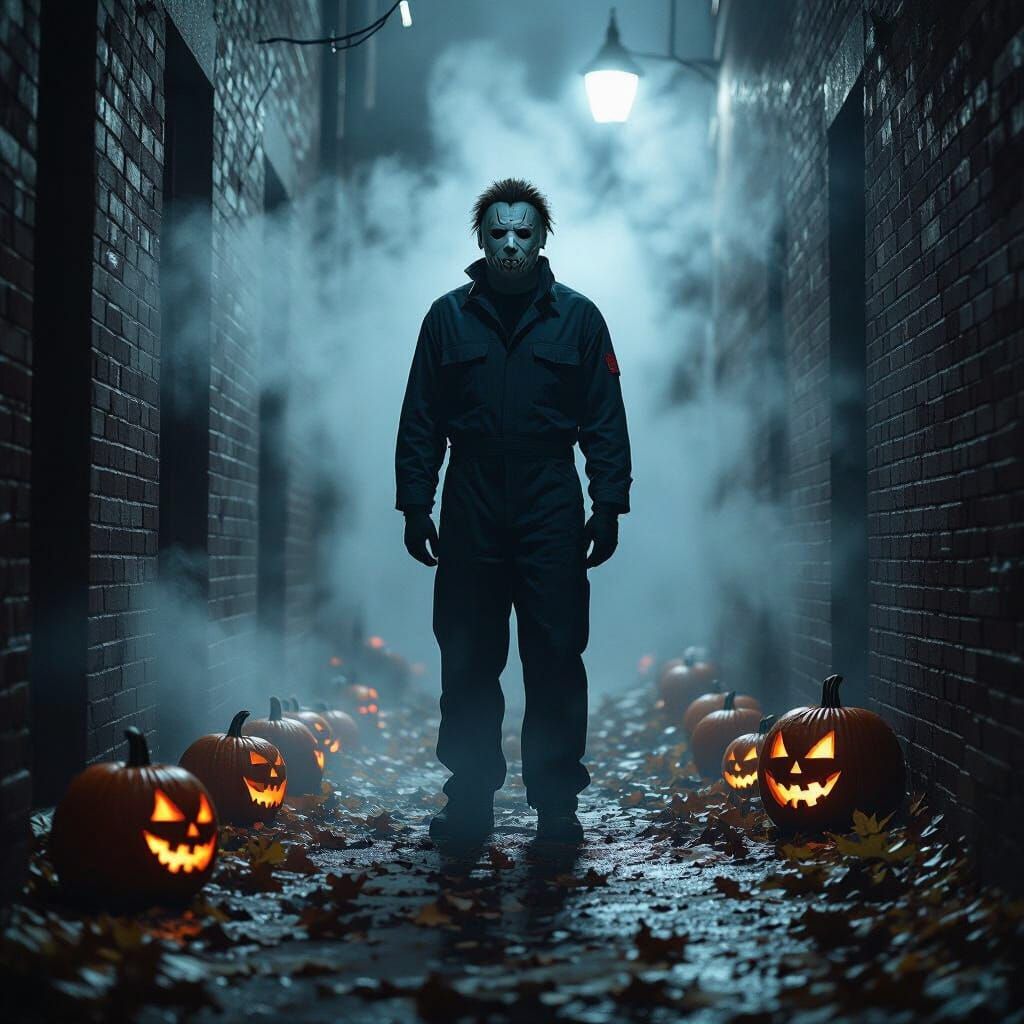 Michael Myers Lurks in Dark Halloween Alleyway