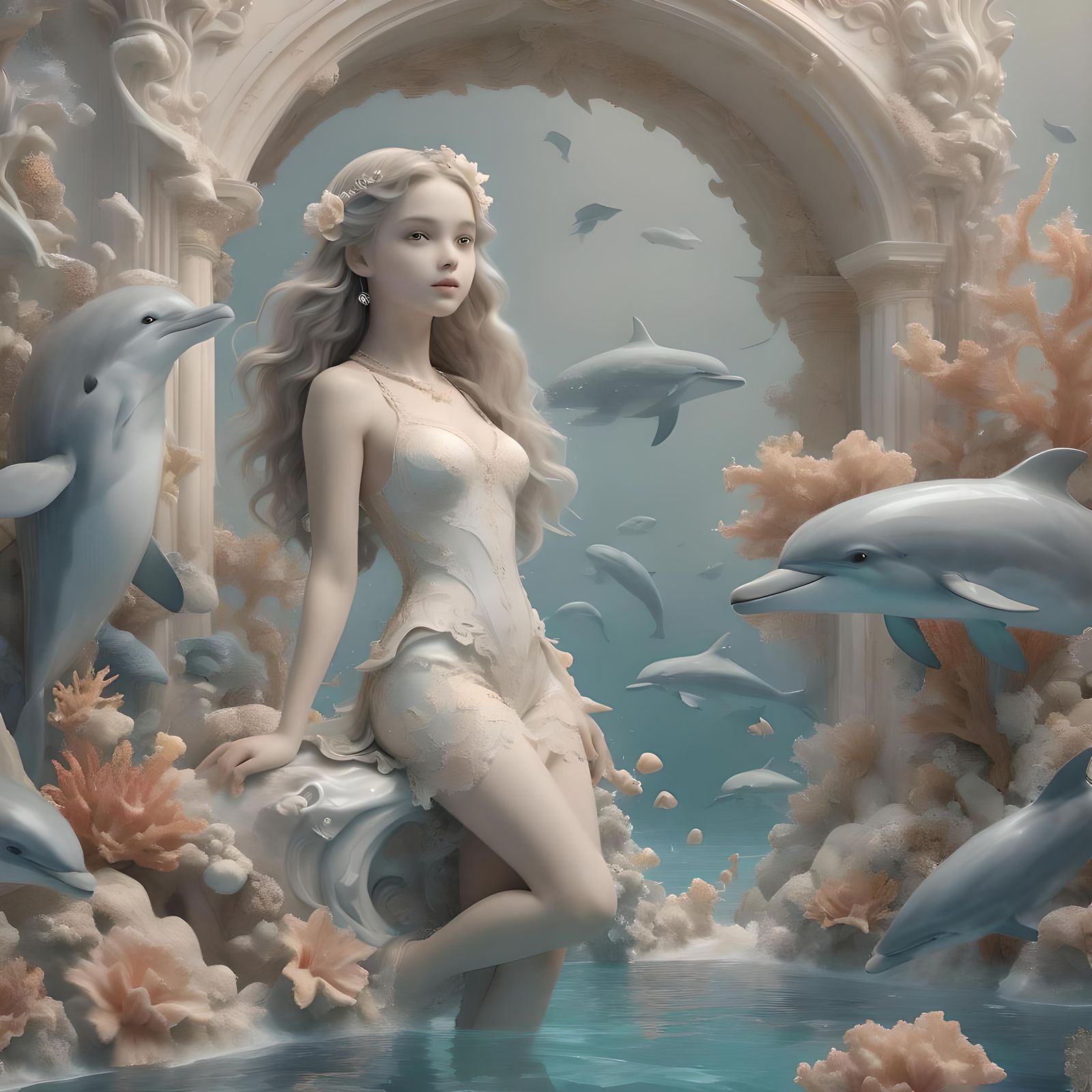 Pearl's Underwater Dance: A Hyperrealistic 3D Fantasy
