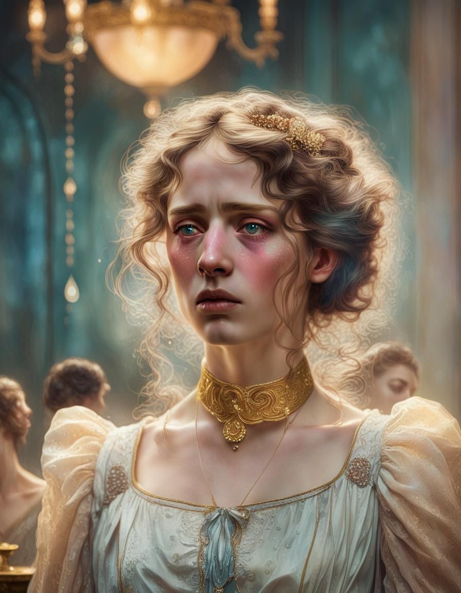 Regency Woman's Heartbreak in Art Nouveau Style