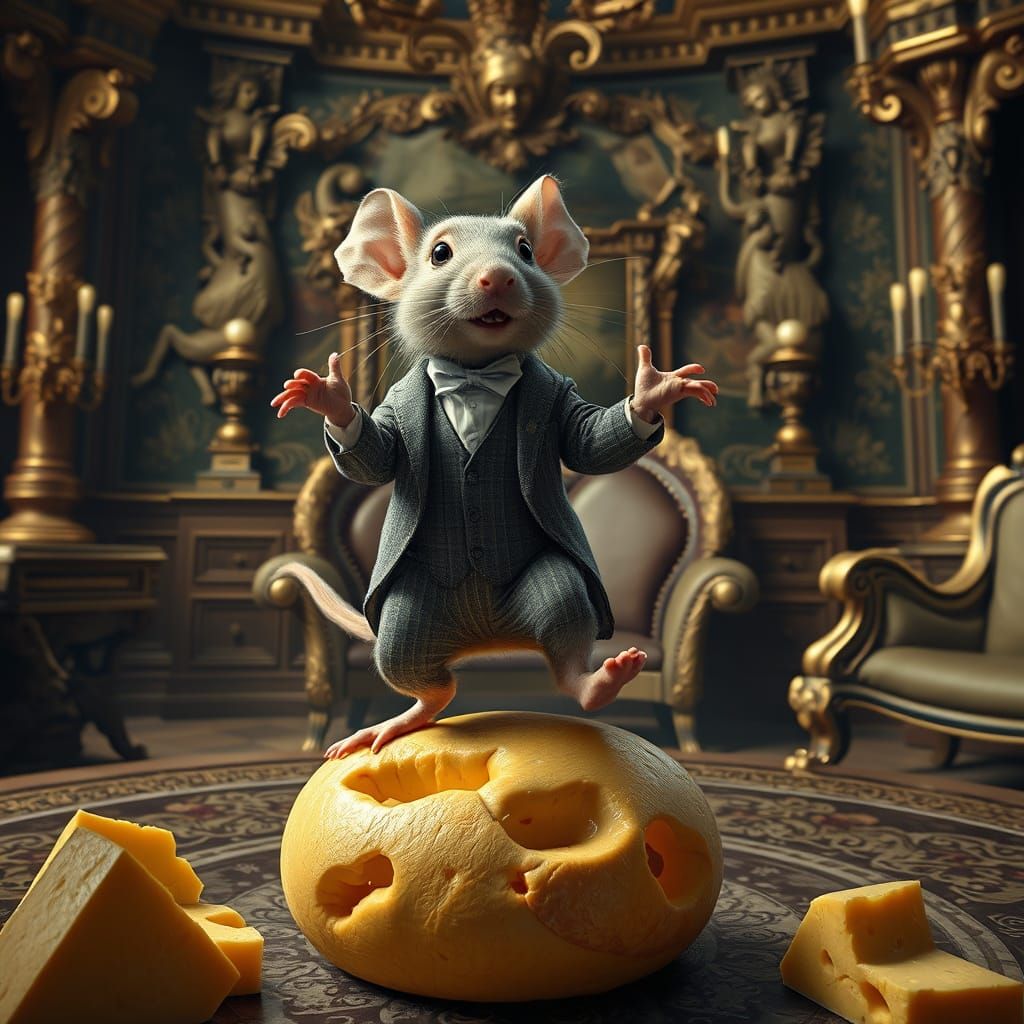 Mouse Dances on Cheese in Baroque Setting