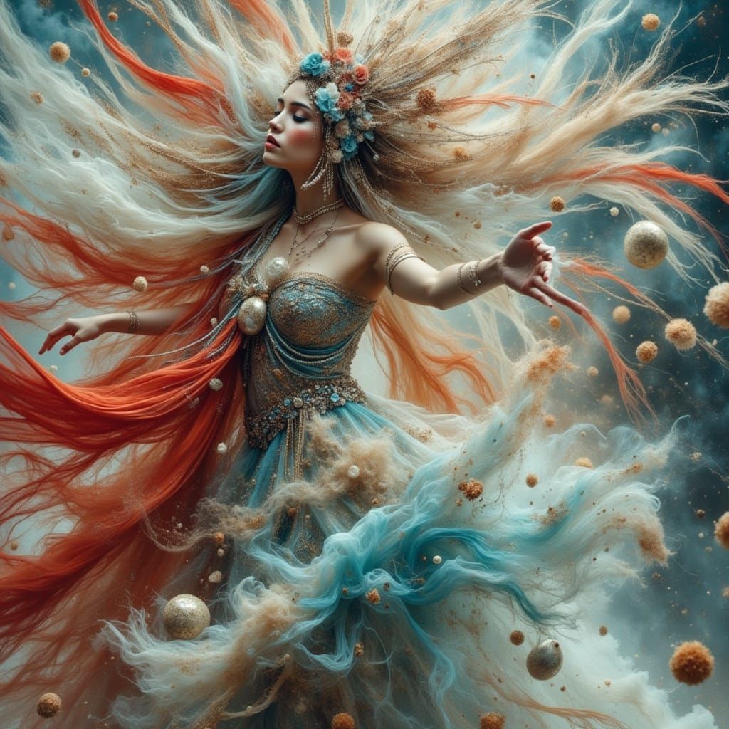 Dancer in a Living Storm of Silk and Wind