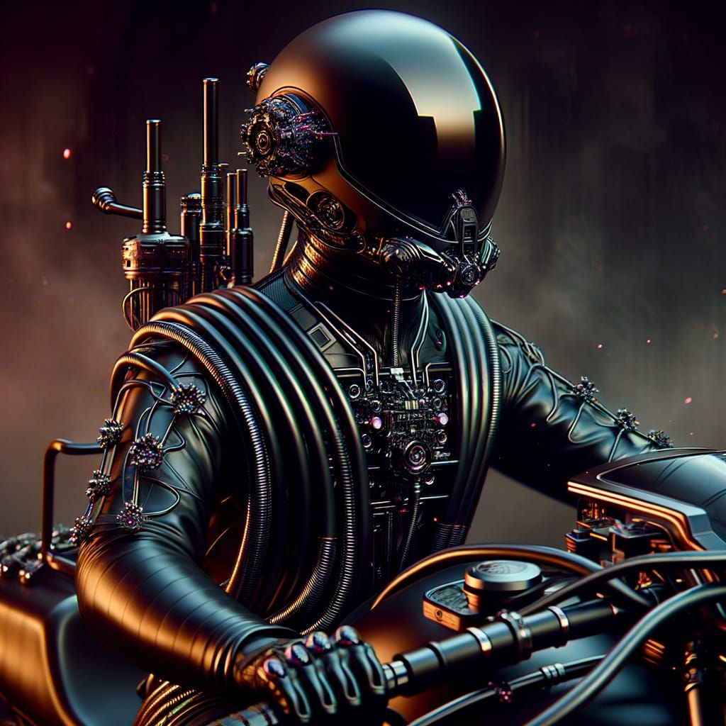 Futuristic Motorcyclist in Sleek Suit: Fantasy Concept Art
