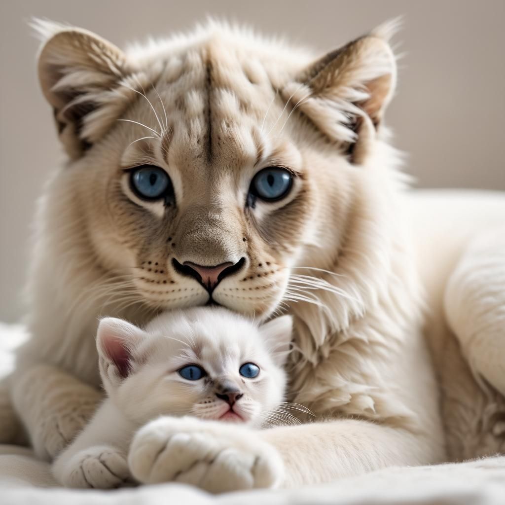 Newborn Kitten Cuddles Giant Lion Best Friend