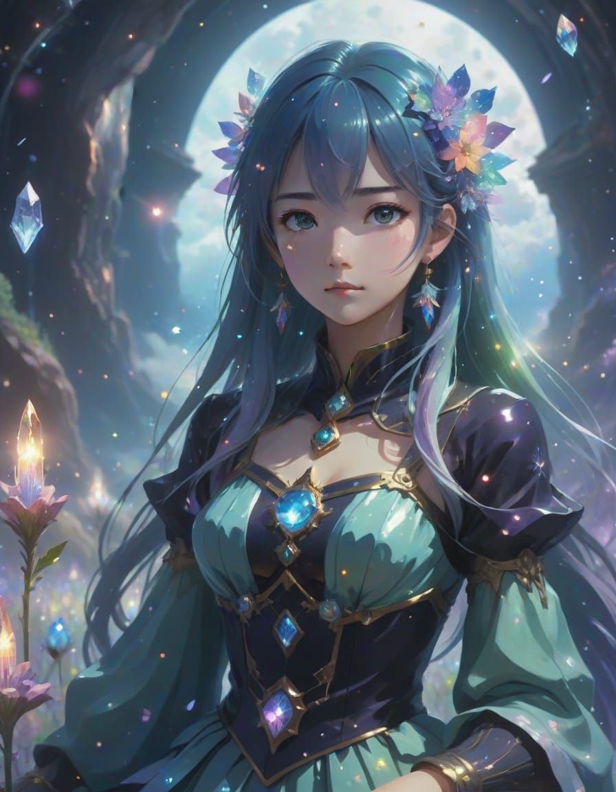 Stardust Woman in Crystal Field, Anime Art