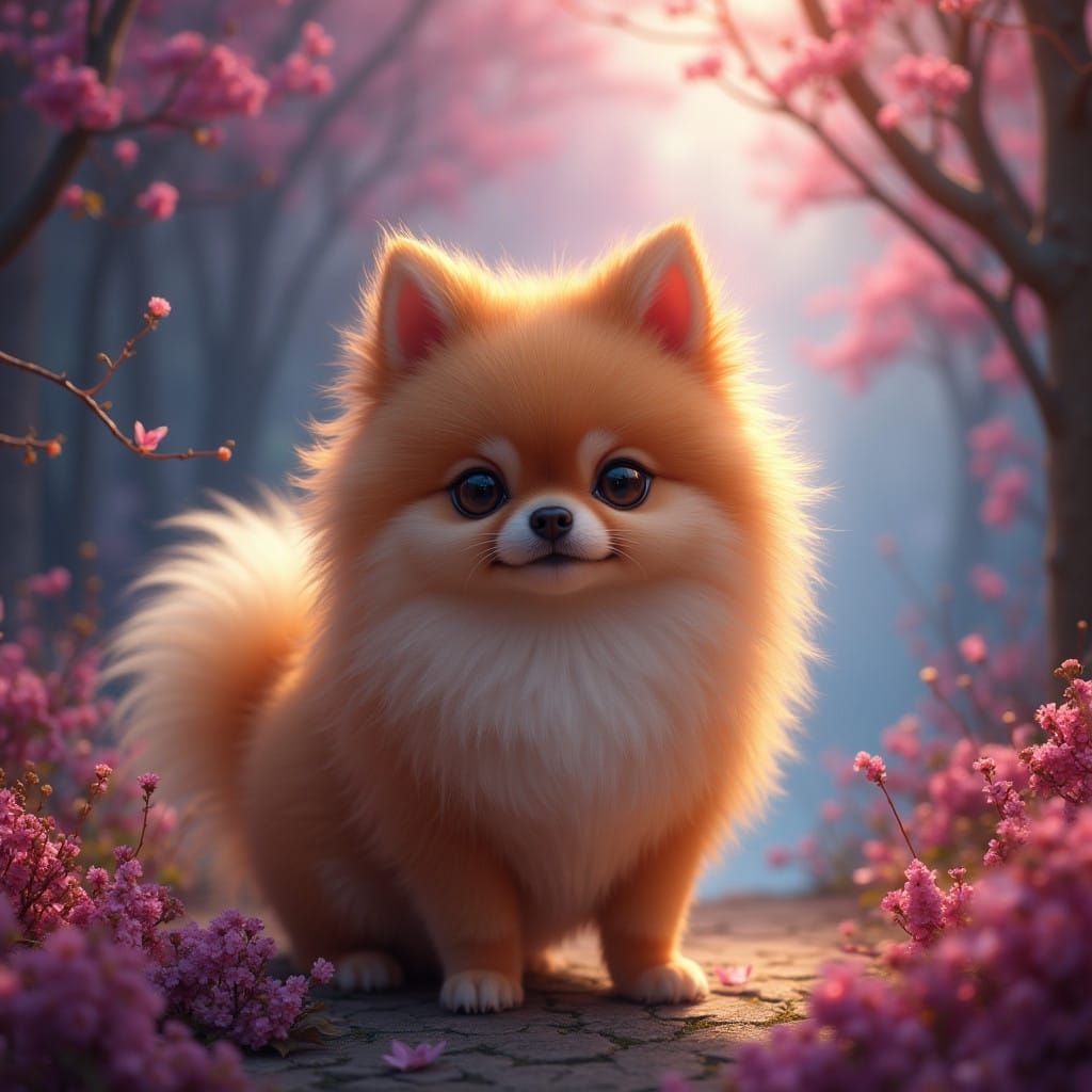 Surreal Pomeranian in Fantasy Realm