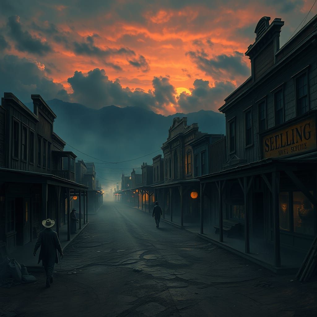 Gothic Western Town Twilight Scene