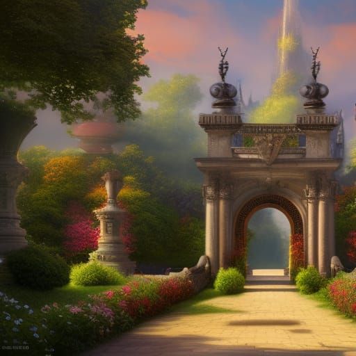 Palace Gates Opening onto Beautiful Gardens